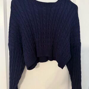 Altar’d State Navy Cable Knit cropped Sweater